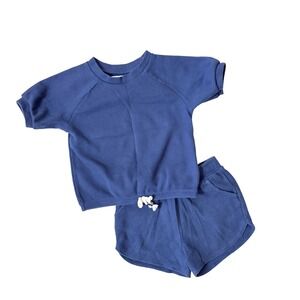 Old Navy Girls Blue Thermal Waffle Knit Shorts Top Matching Outfit Set Size 3T